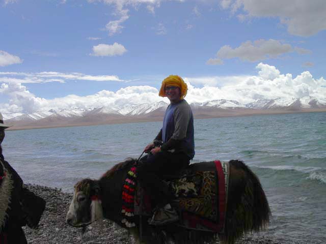 Riding a yak in Tibet